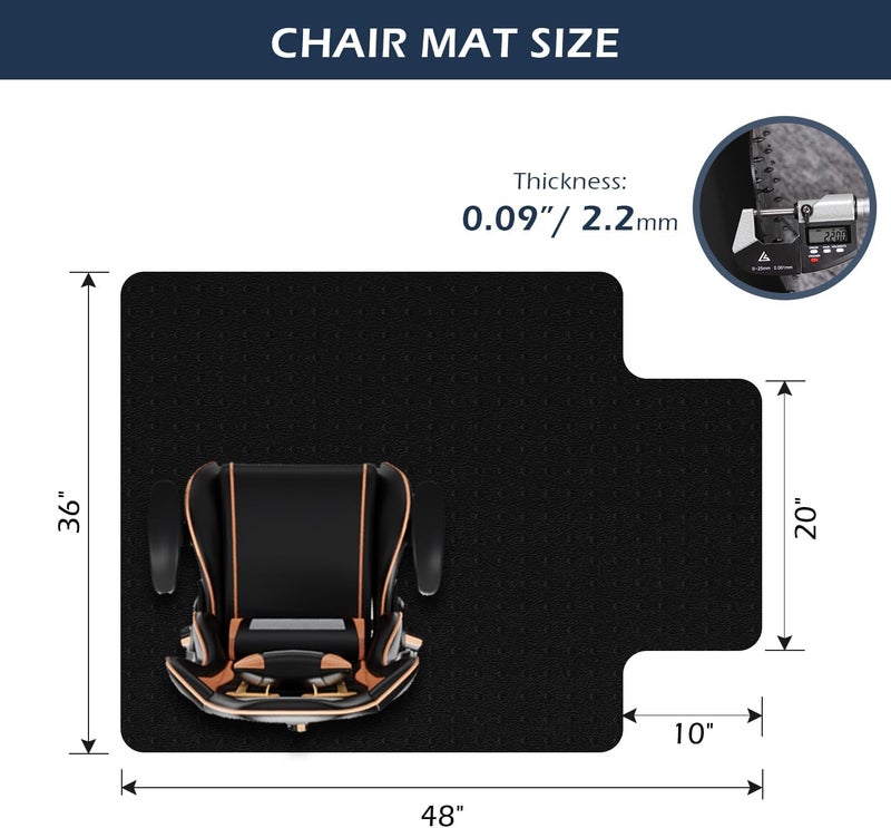 SALLOUS Office Chair Mat for Carpet, 48" x 36" Heavy Duty Chair Mat for Carpeted Floors, Gaming Floor Mat with Grips, Rolling Desk Chair Floor Mat for Home Office (Black, Extended Lip) - Image 2